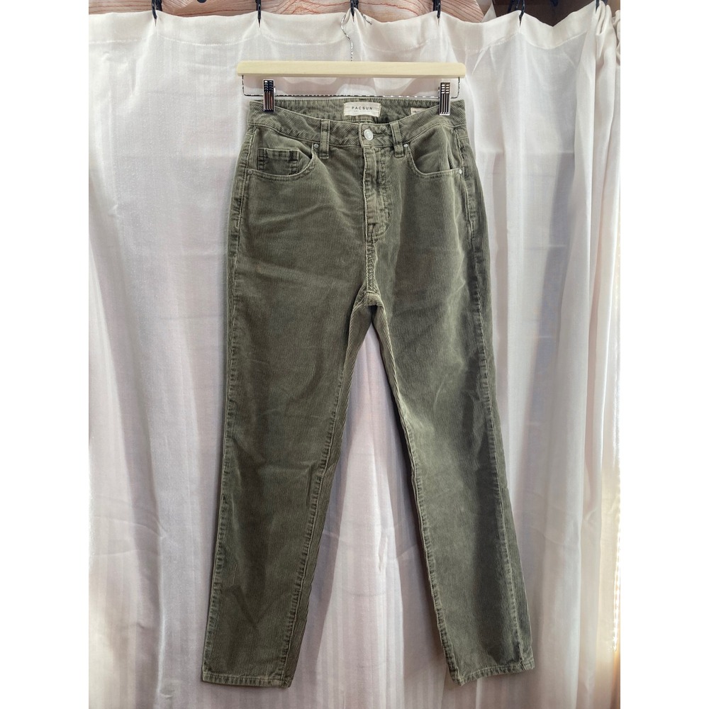 Pacsun Vintage Icon Corduroy Mom‎ Jeans Olive Green 26 High Rise Retro 90s